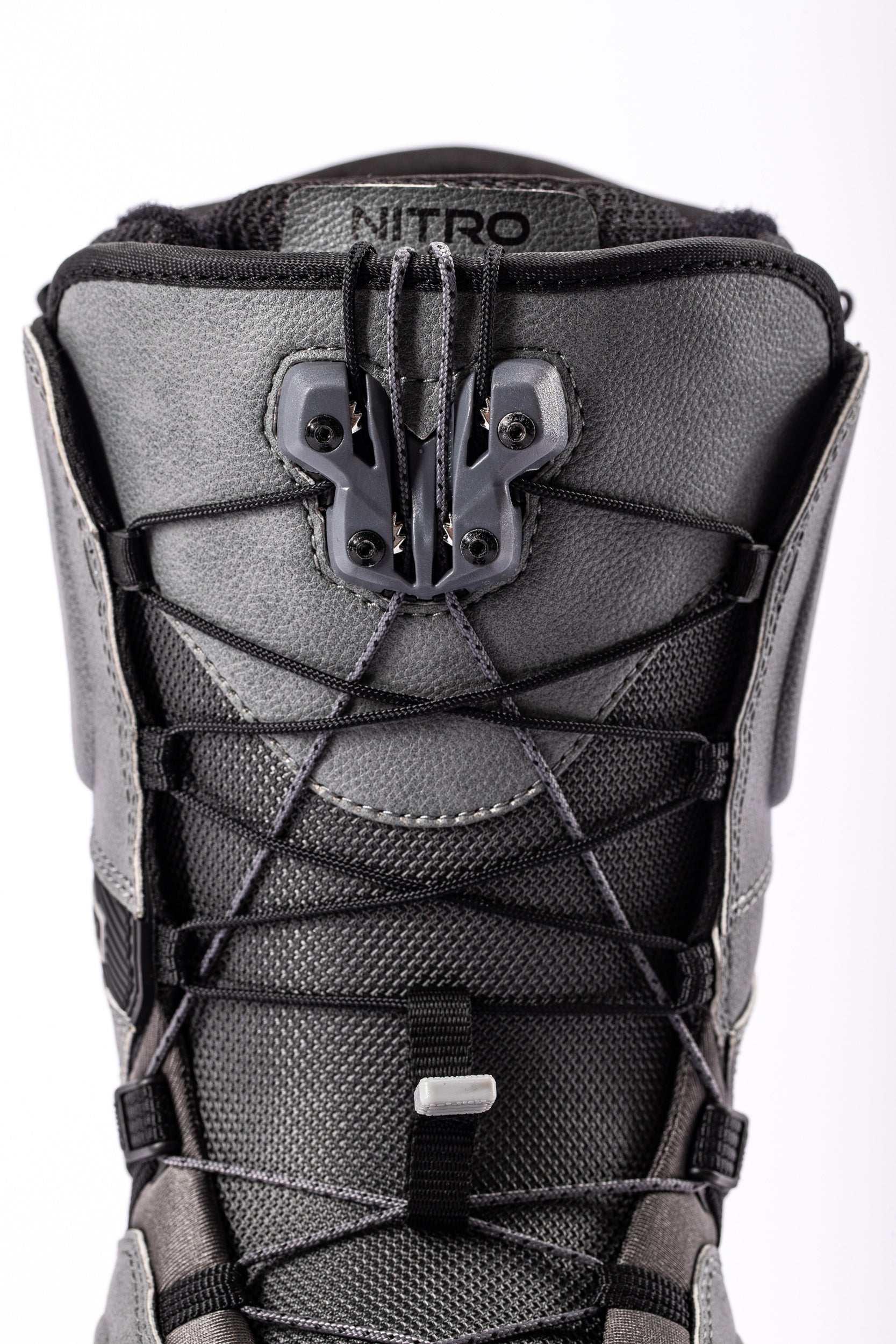 Nitro Team TLS Snowboard Boots 2027 in grey, front view, featuring laces, designed for snowboarding performance and comfort.