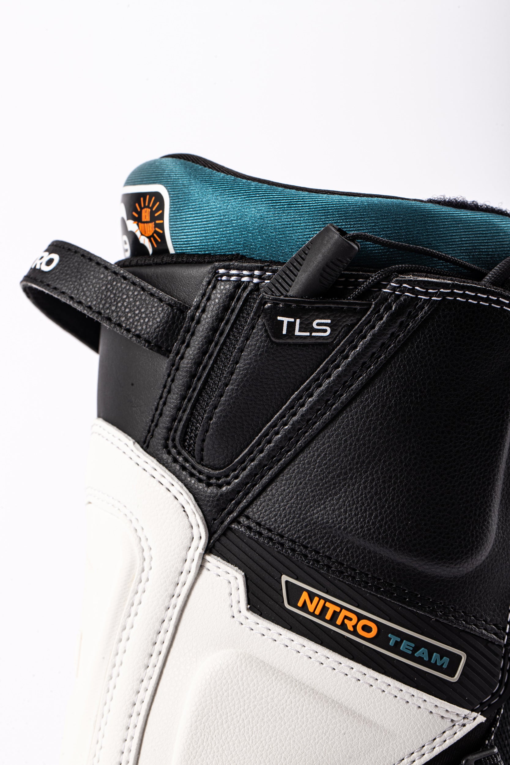 White Nitro Team TLS Snowboard Boots 2027 with adjustable straps and padded interior for comfort and support on the snow.