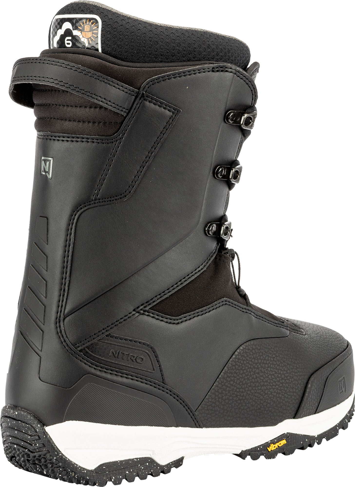 Black Nitro Venture Pro Lace Snowboard Boots shown from the back, designed for snowboarding in 2027.