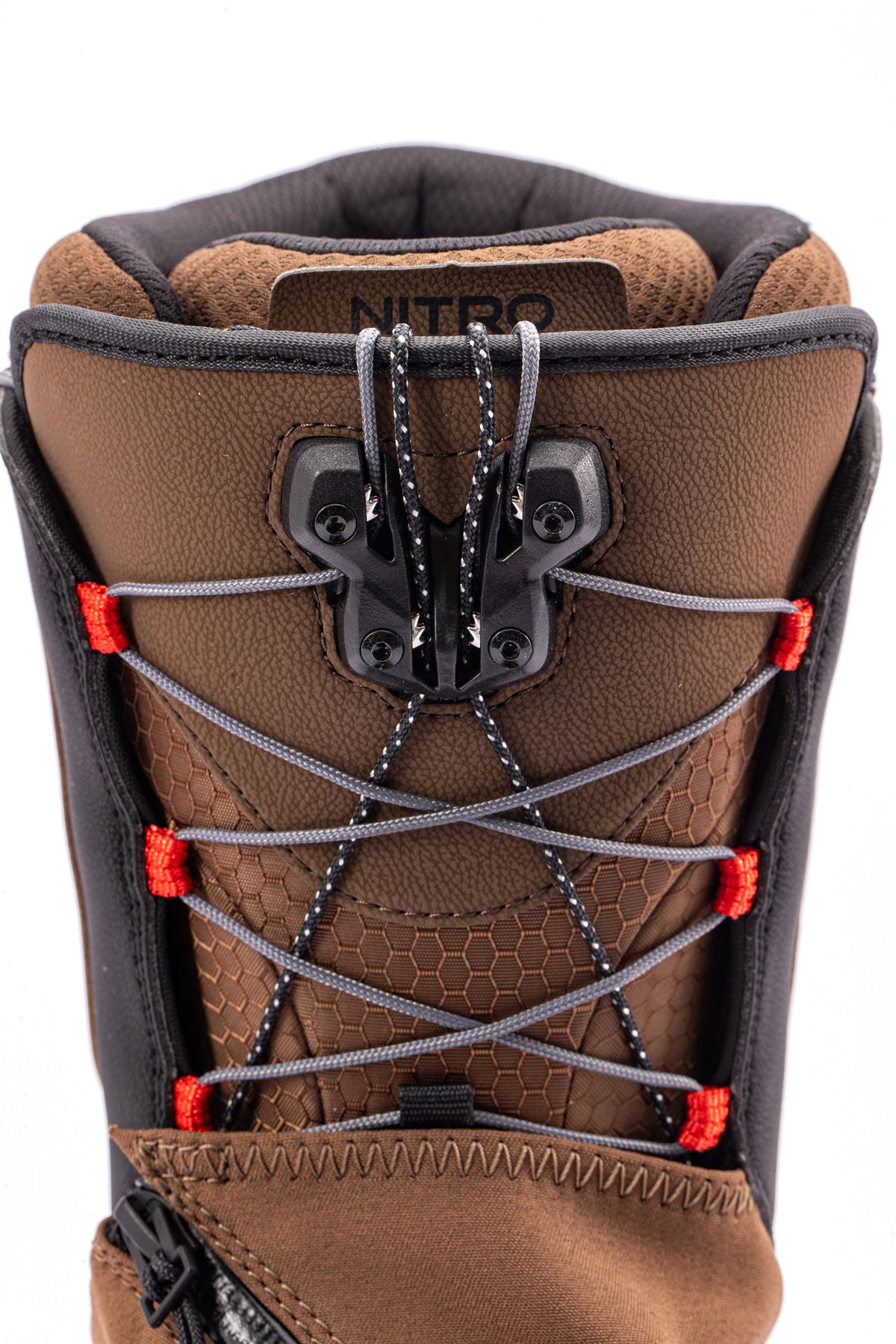 Brown and black Nitro Venture Pro TLS snowboard boots with front detail, designed for snowboarding in 2027.