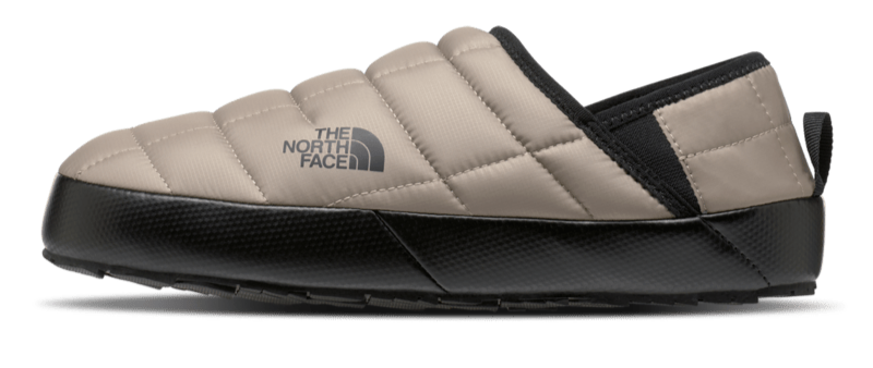 North Face men's Thermoball Traction Mule V slipper showing black insulated slip-on with textured sole for warmth and grip