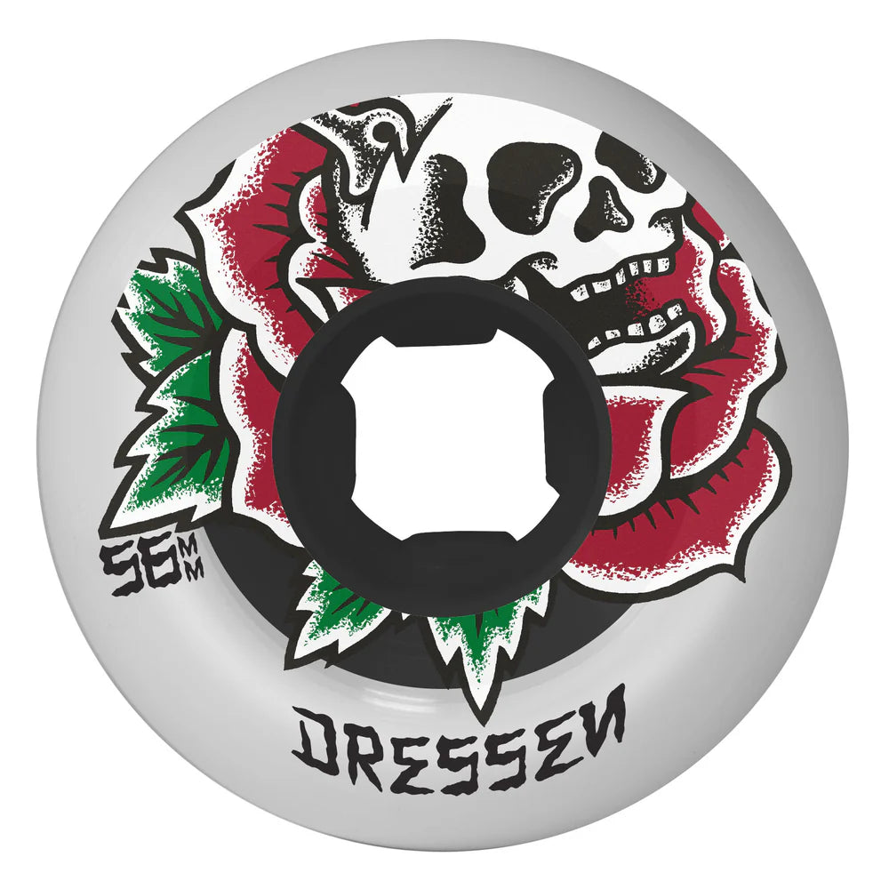 OJ Wheels Eric Dressen Rose Skull Double Duro White Black Chubbie 56mm