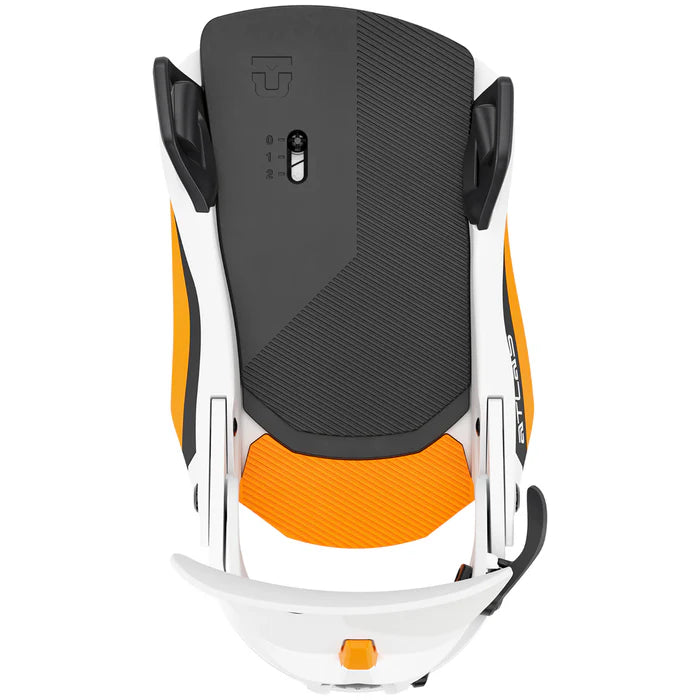 Union Atlas Step On snowboard bindings for snowboarding, featuring durable construction and adjustable straps for a secure fit.