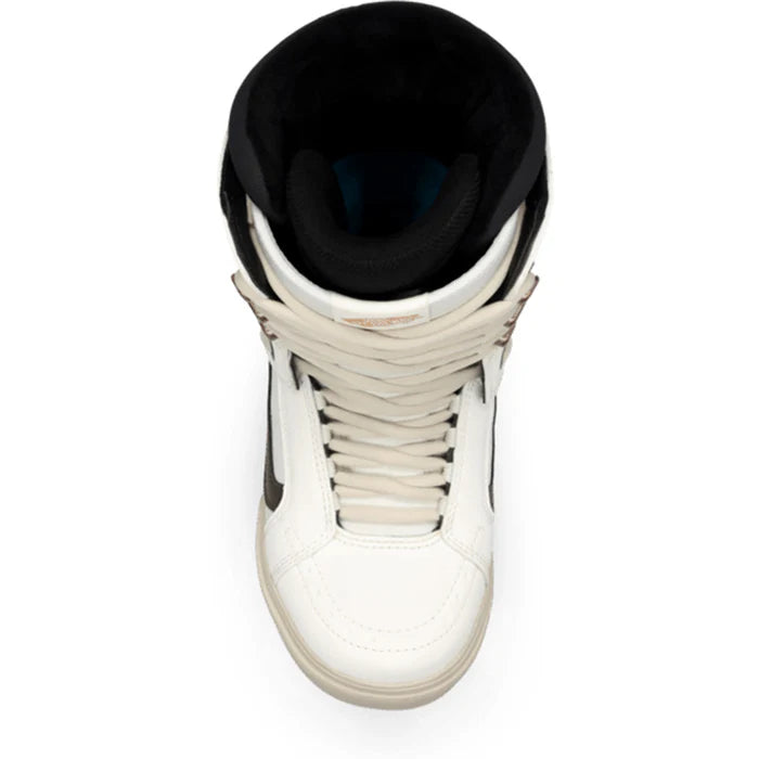 Vans Hi Standard OG women's snowboard boot in oatmeal, showing the snow boot with laces and padded interior for winter snowboarding.
