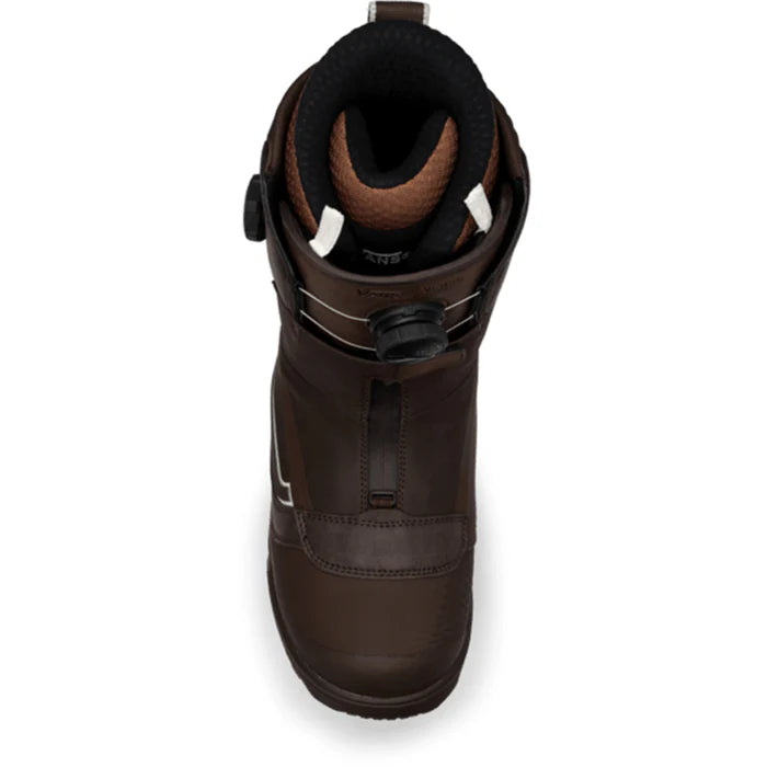Vans Verse snowboarding boot in Demitasse Brown and Black featuring padded ankle support and lacing system, designed for winter snowboarding.