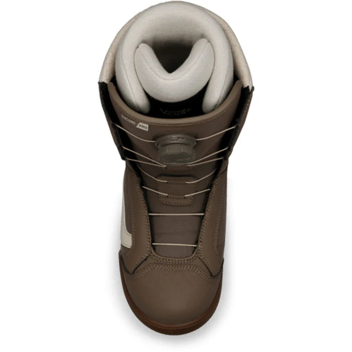 Vans Encore Pro women's snowboard boot in walnut color, featuring sturdy design and comfortable fit, ideal for snowboarding.