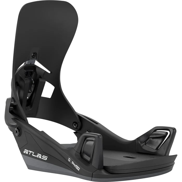 Union Atlas Step On snowboard bindings for snowboarding, featuring durable construction and secure strap system.