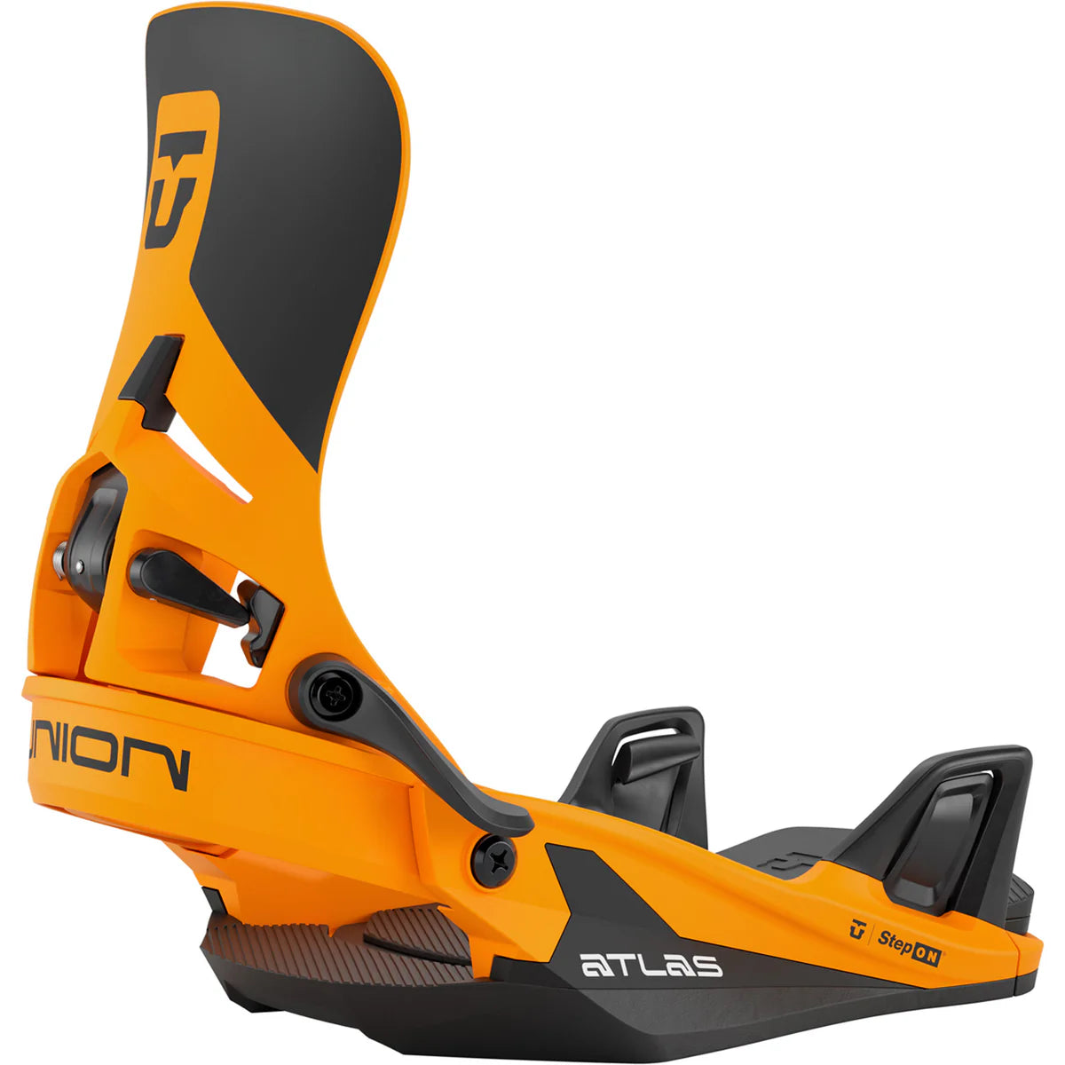 Union Atlas Step On snowboard bindings for snowboarding, featuring durable design and secure strap system.