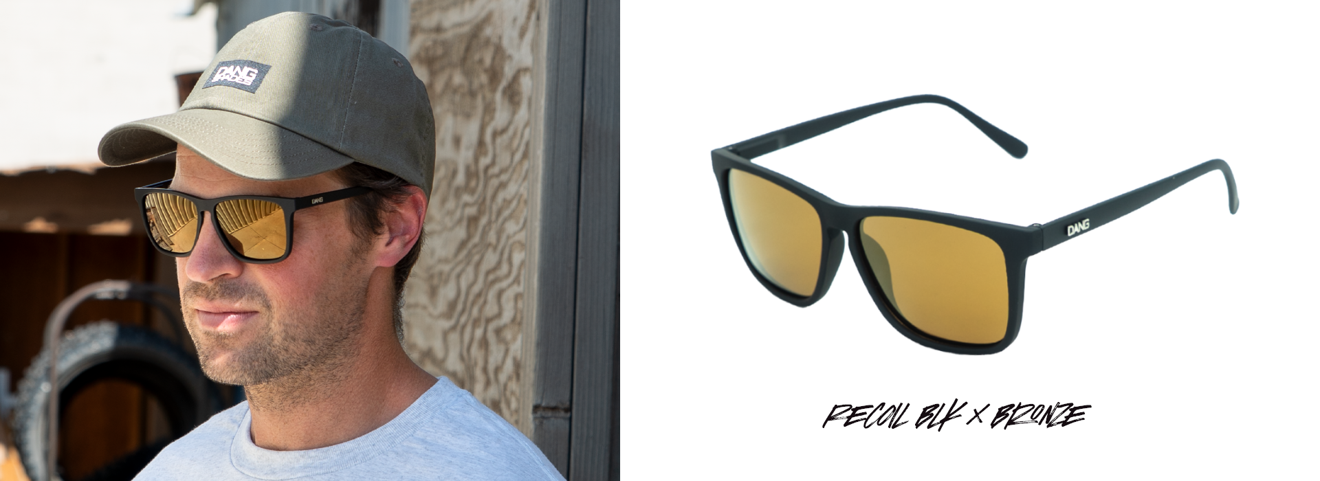 Dang Shades Recoil polarized sunglasses with black frames and bronze lenses, showcasing a stylish accessory for sun protection.
