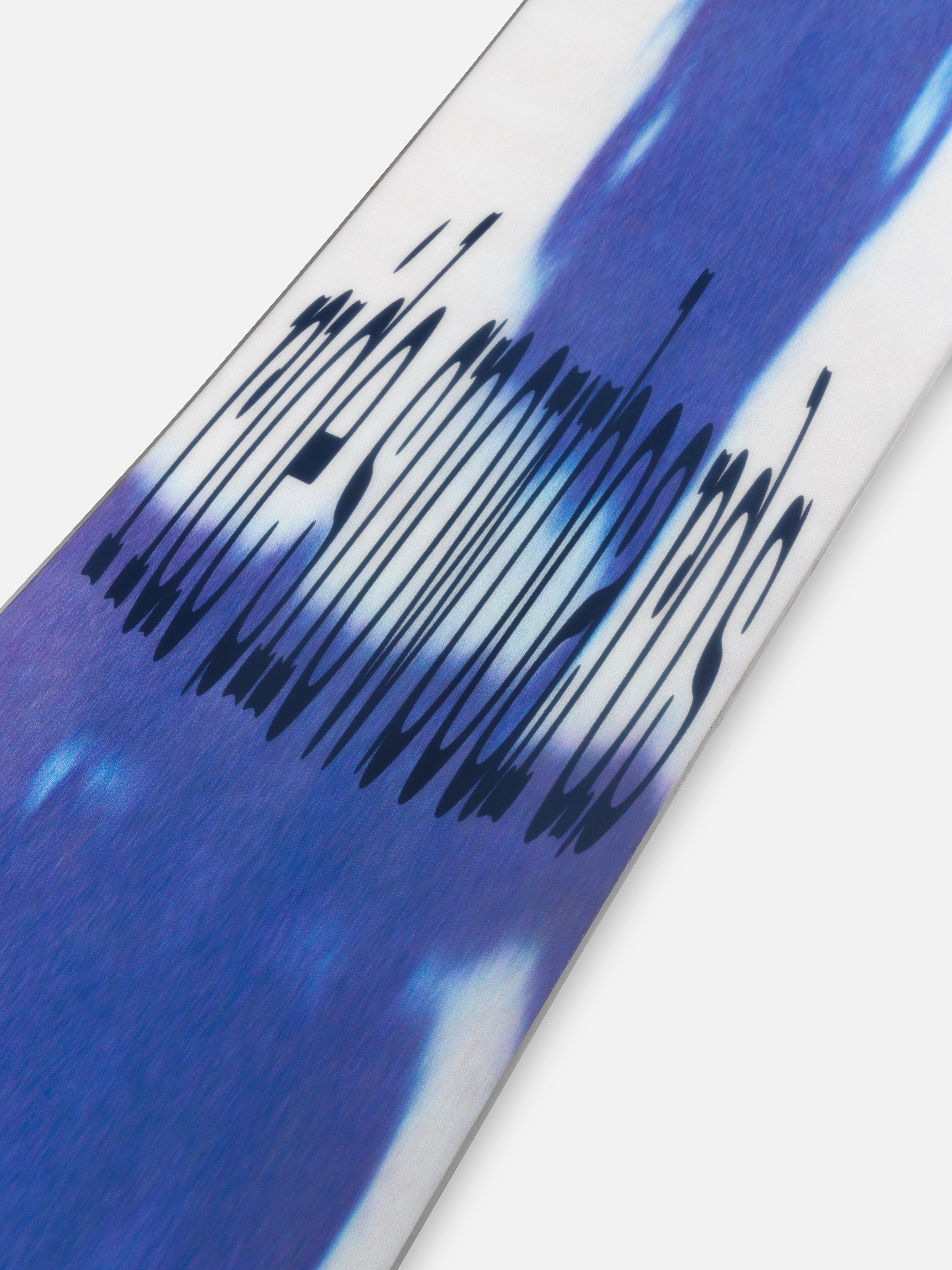 Close-up of the Ride Kink Snowboard 2027 base showing detailed graphic and smooth surface, designed for snowboarding.