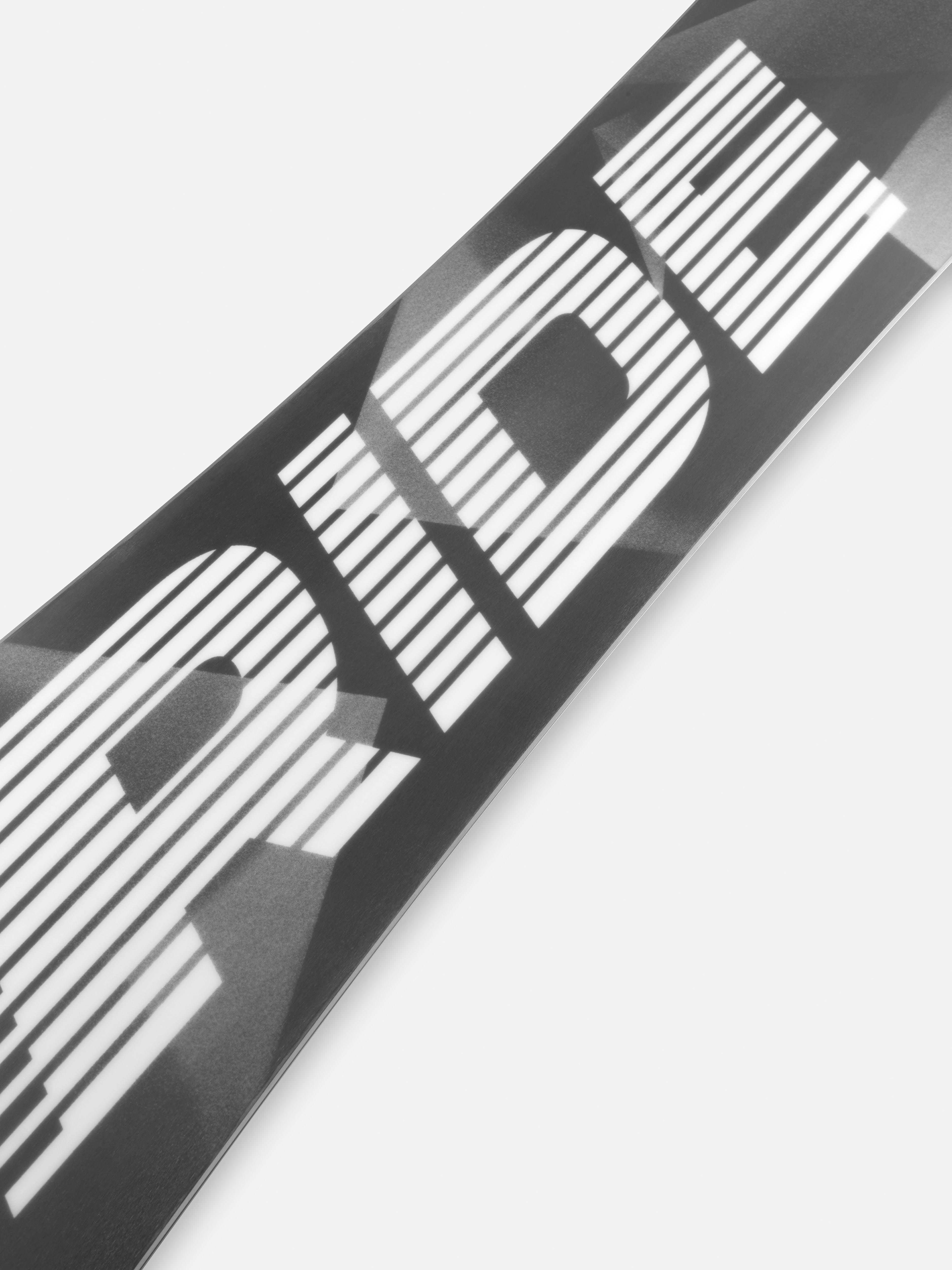 Ride Moderator Snowboard 2027 base with Milosport graphics, showcasing the durable snowboard design and vibrant artwork.