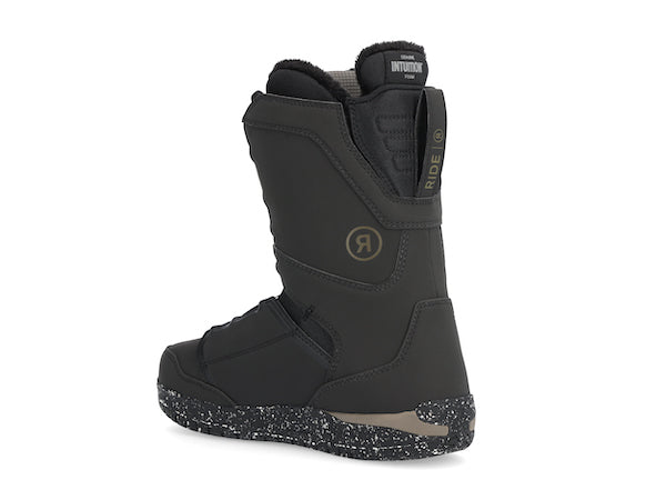 Women's Ride Karmyn Zonal Snowboard Boot in black, designed for snowboarding, featuring a sturdy, comfortable fit for winter sports.