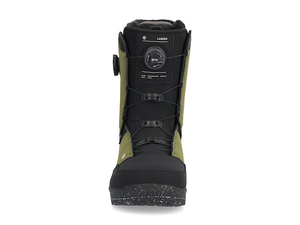 Black Ride Lasso Snowboard Boot 2025, snowboarding gear with sturdy design and secure fit, on a white background.