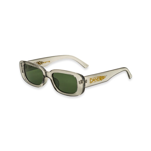 Dang Shades The Korvette sunglasses, stylish accessories with dark tinted lenses and sleek black frames, displayed on a white background.