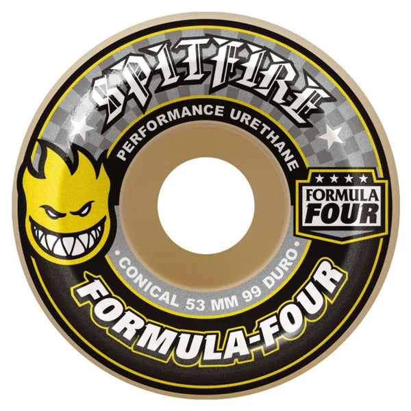 Spitfire Formula Four Conical 99D Skate Wheel in White and Yellow - M I L O S P O R T