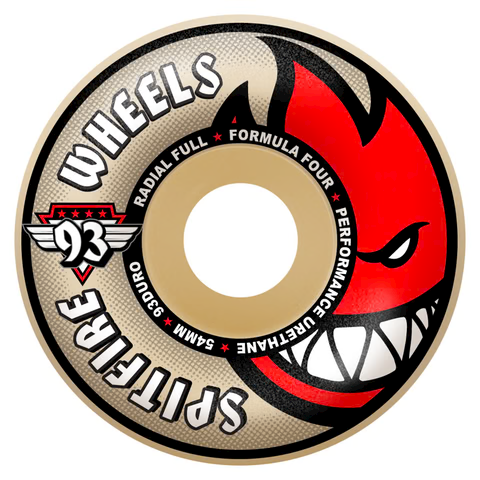Spitfire Formula Four Radial Full 93D skate wheel, white with red Spitfire logo calc.
