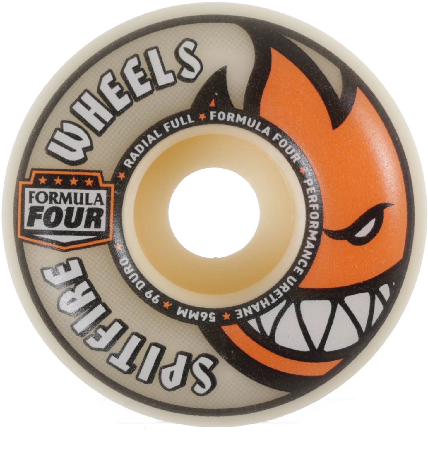 Spitfire Formula Four Radial skateboard wheels in natural 99a, designed for smooth rides and durability on skateboards. milosport
