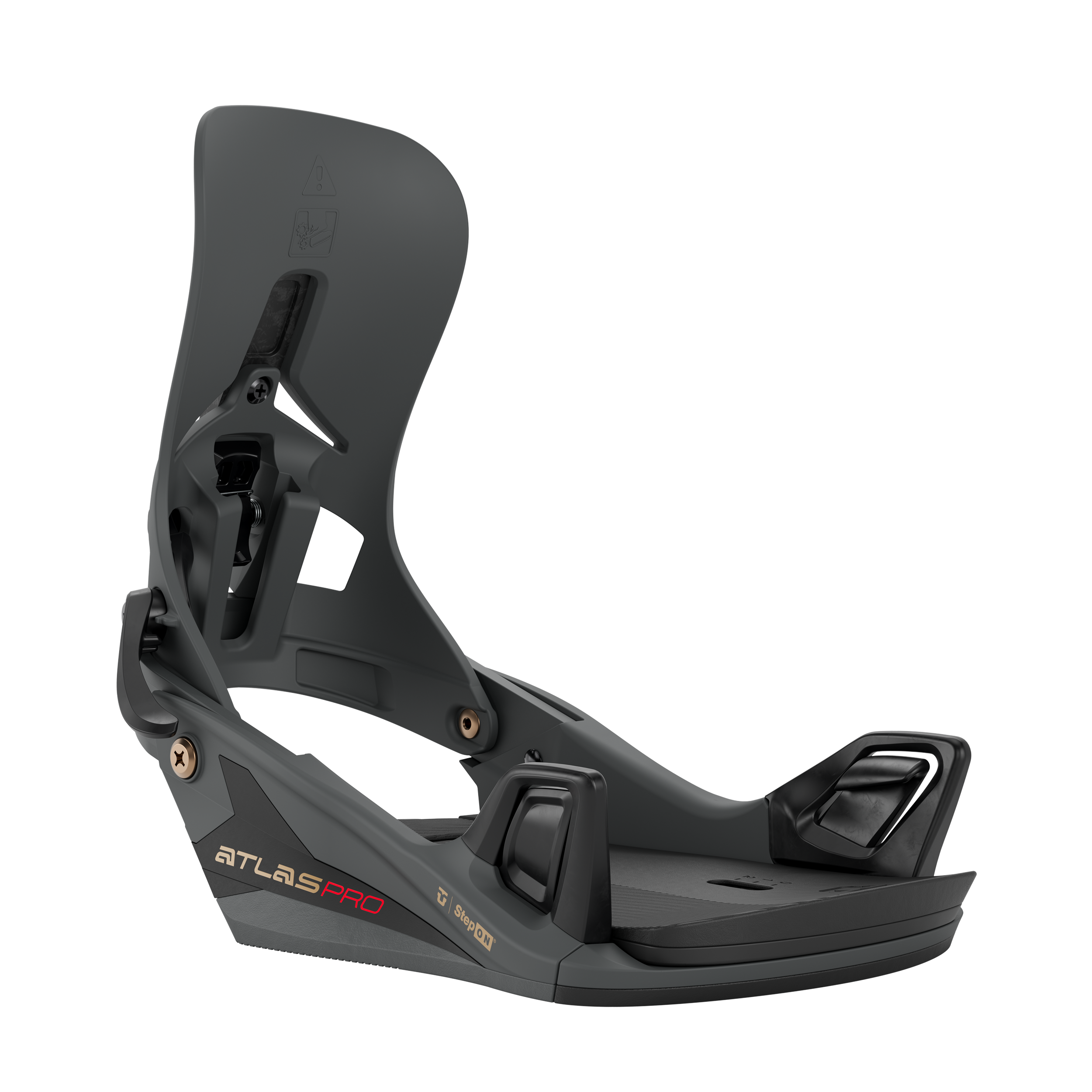 Union Atlas Pro Step On snowboard binding in black, featuring a sturdy design and adjustable straps for snowboarding.
