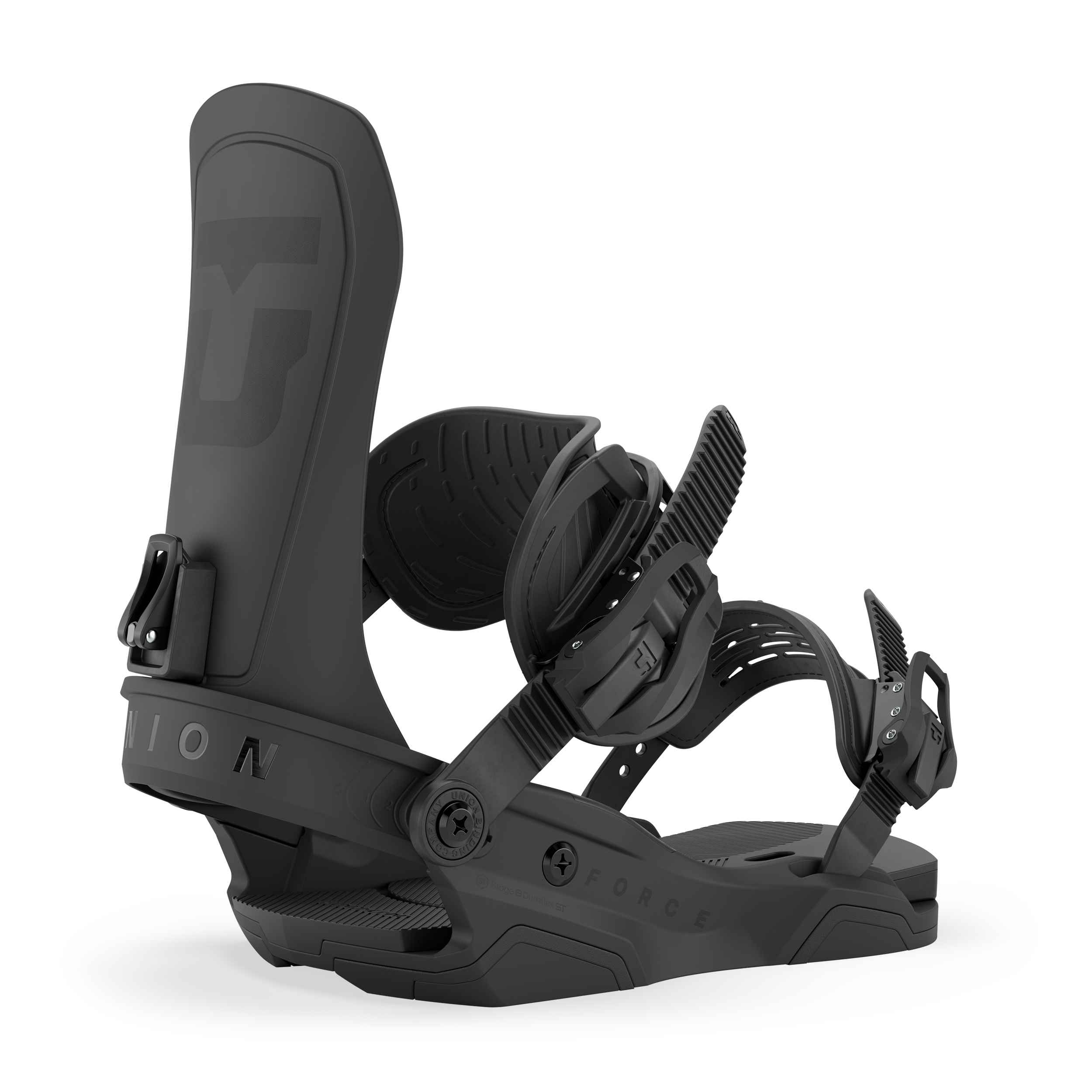 Union Force Team snowboard binding in black, designed for snowboarding with durable straps and high-performance features.