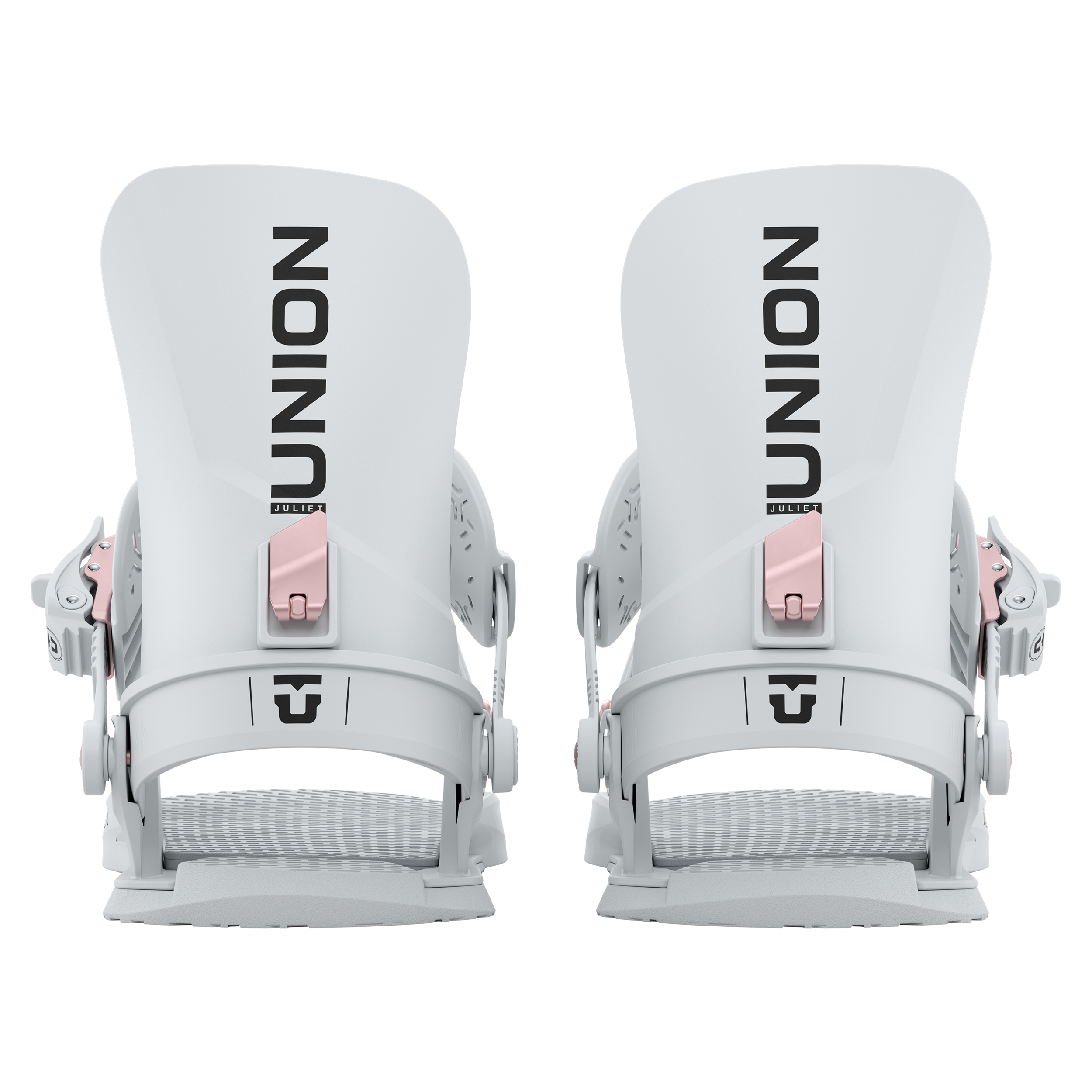 Union Juliet Women's snowboard binding in light grey, rear view showing adjustable straps and high-back support.