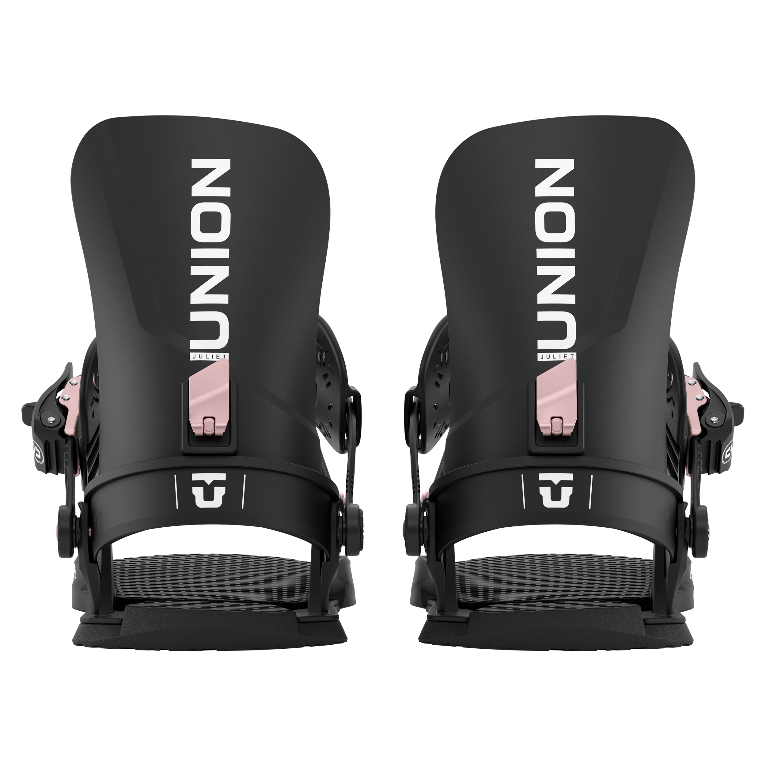 Union Juliet women's snowboard binding in black, rear view showing straps and high-back design for snowboarding.