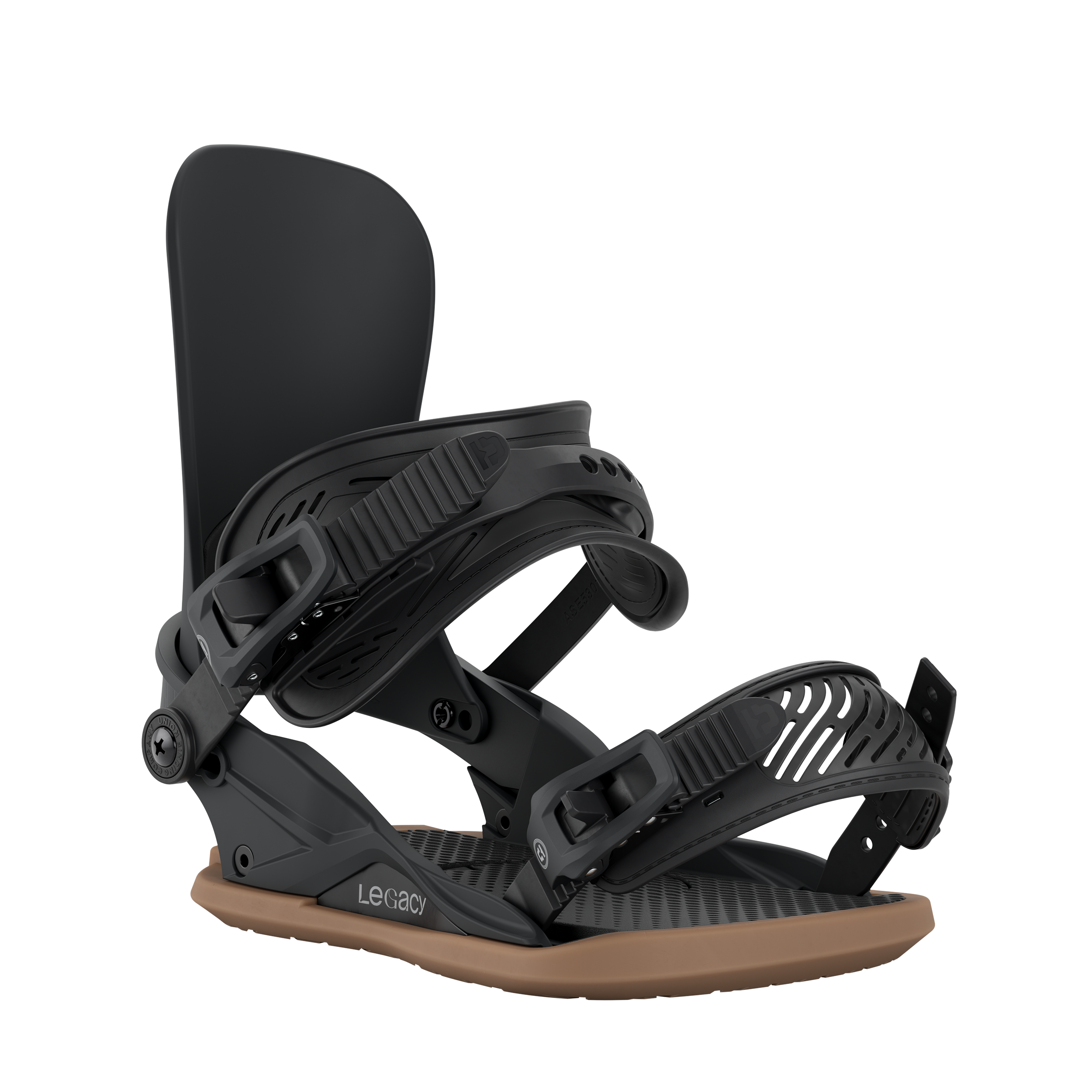 Union Legacy Women's Snowboard Binding in black, showcasing the front view with adjustable straps and durable construction for snowboarding.