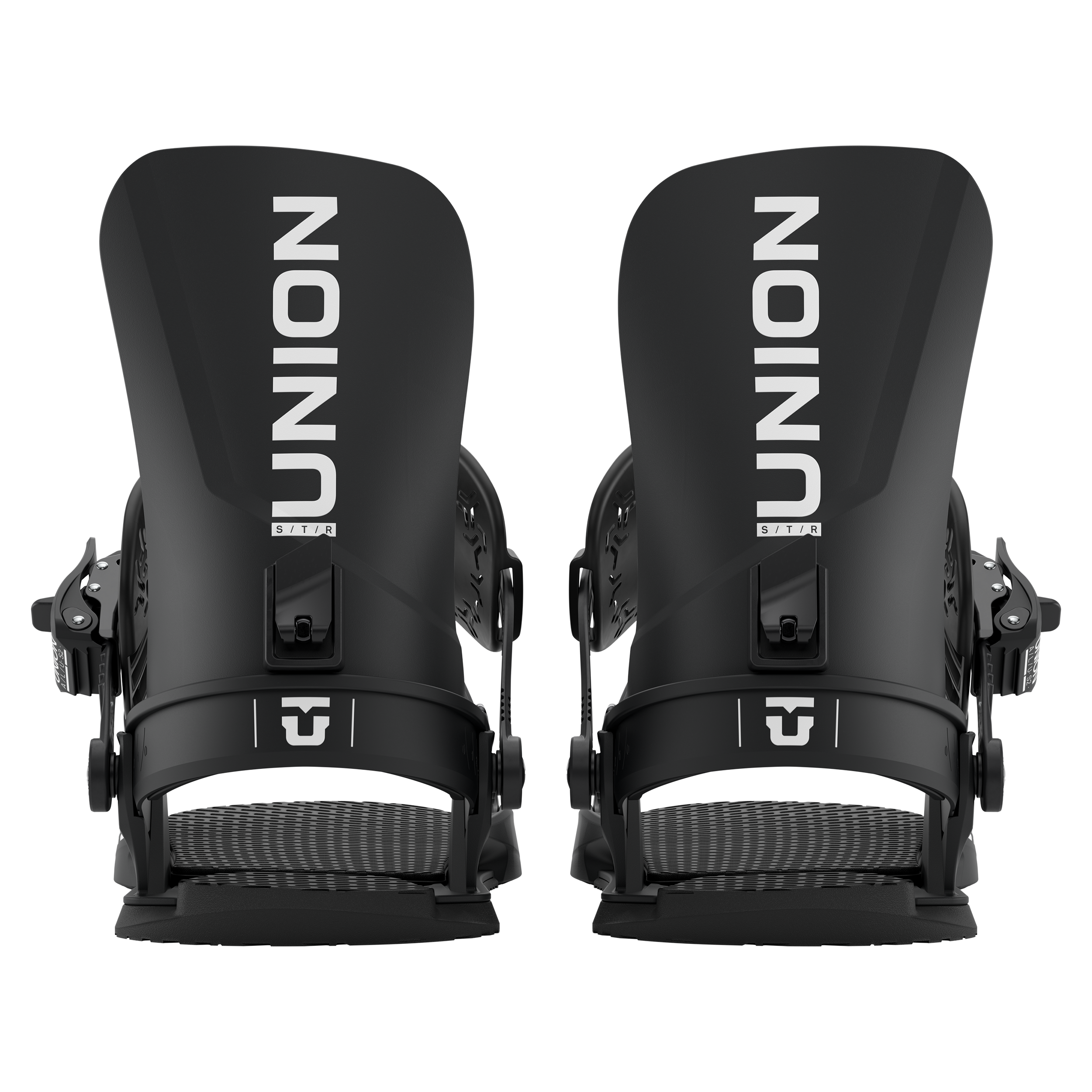Union STR Snowboard Binding 2027 in black, rear view showing adjustable straps and high-back support for snowboarding.