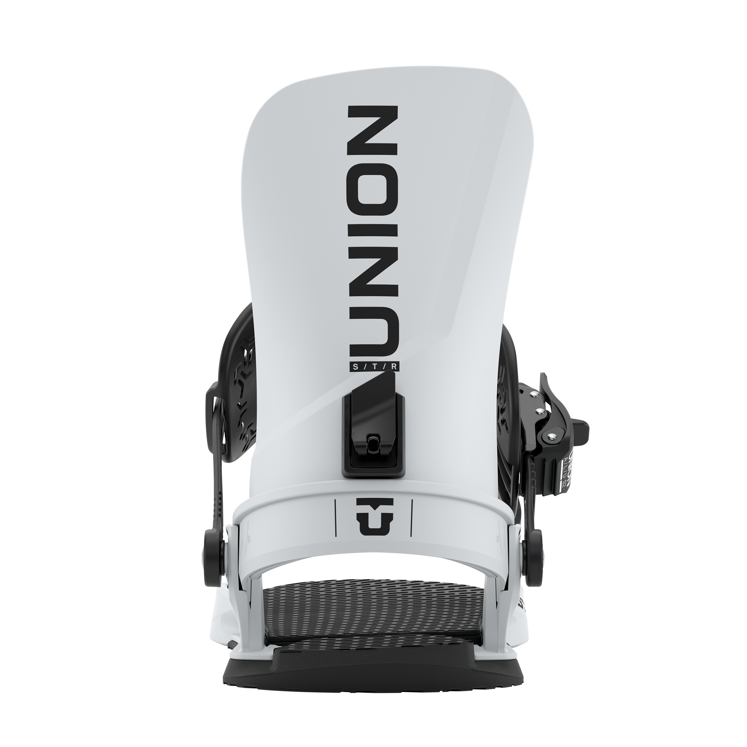 Union STR Snowboard Binding in grey, rear view, designed for snowboarding with durable construction and adjustable straps.