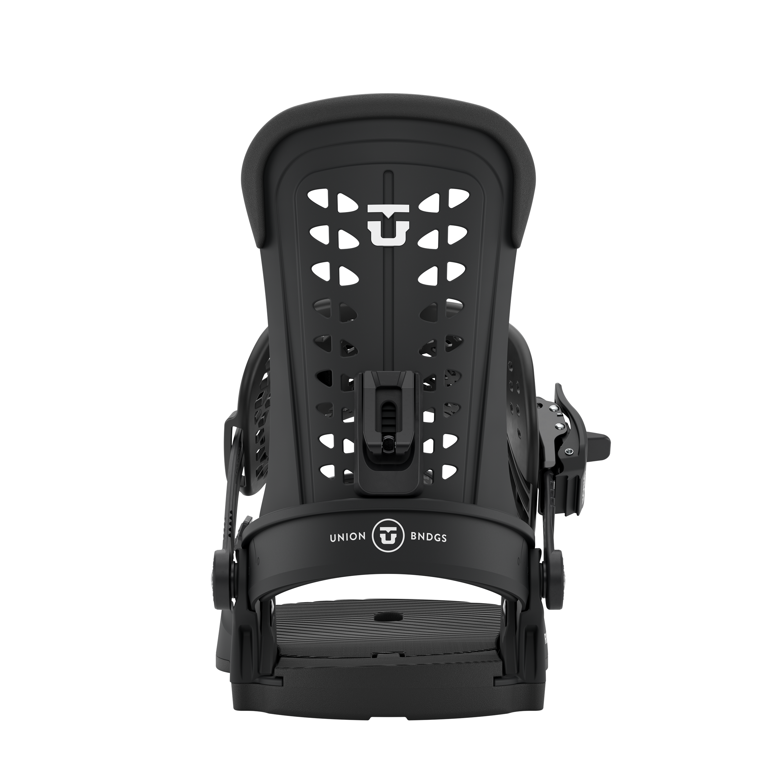 Union Trilogy Classic women's snowboard binding in black, shown from the rear view, designed for snowboarding performance.