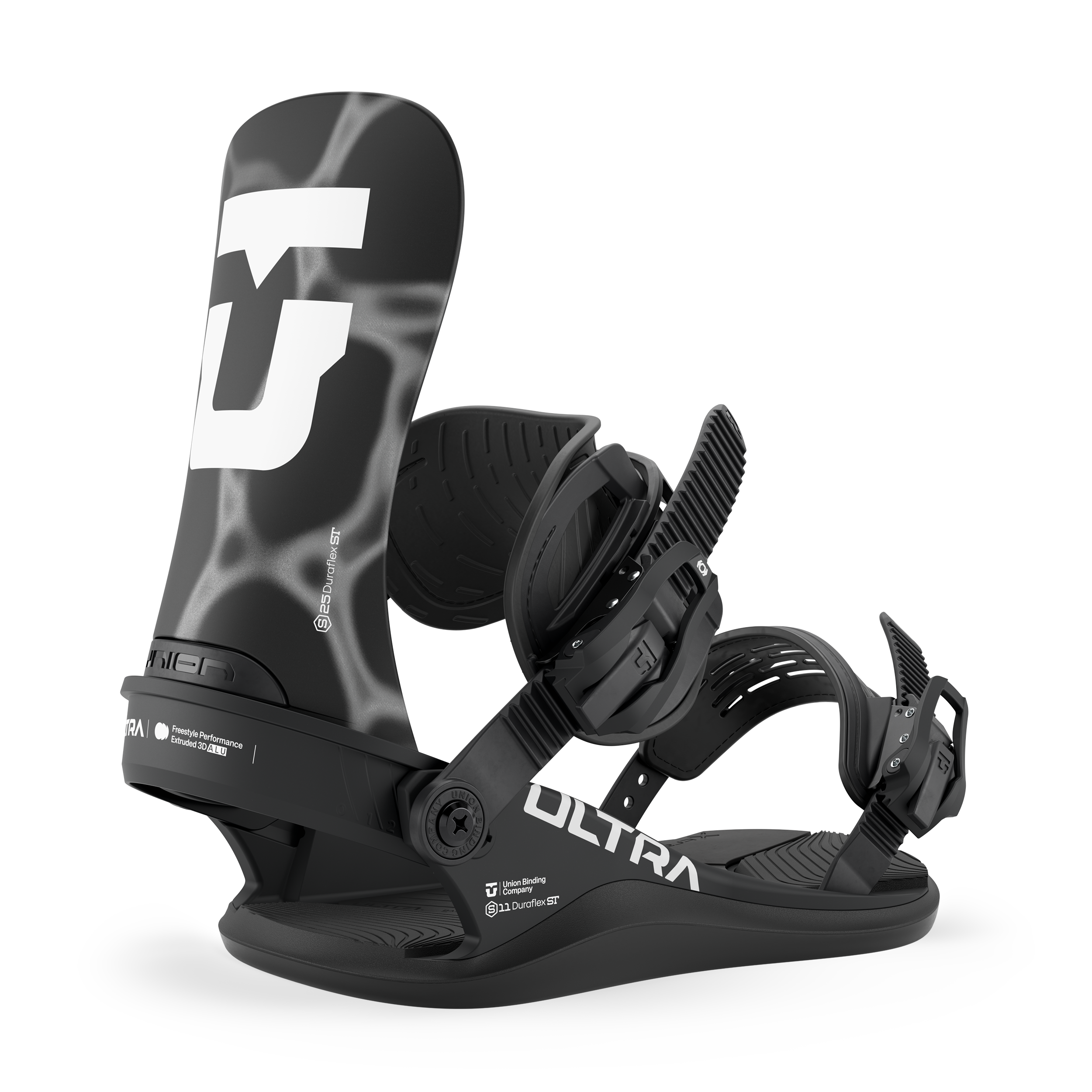 Union Ultra Men's Snowboard Binding in black, designed for snowboarding, featuring durable straps and high-performance support.