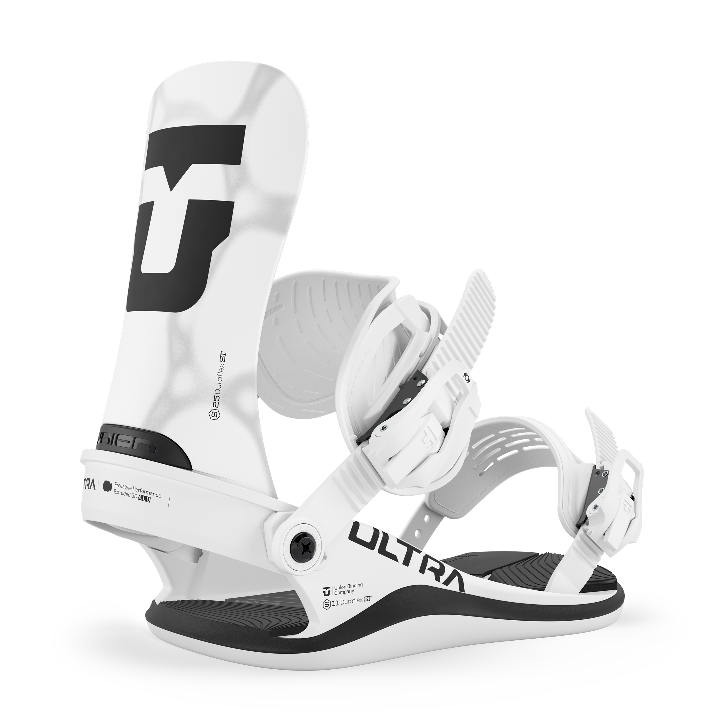 Union Ultra Men's snowboard binding in white, designed for snowboarding performance and comfort.