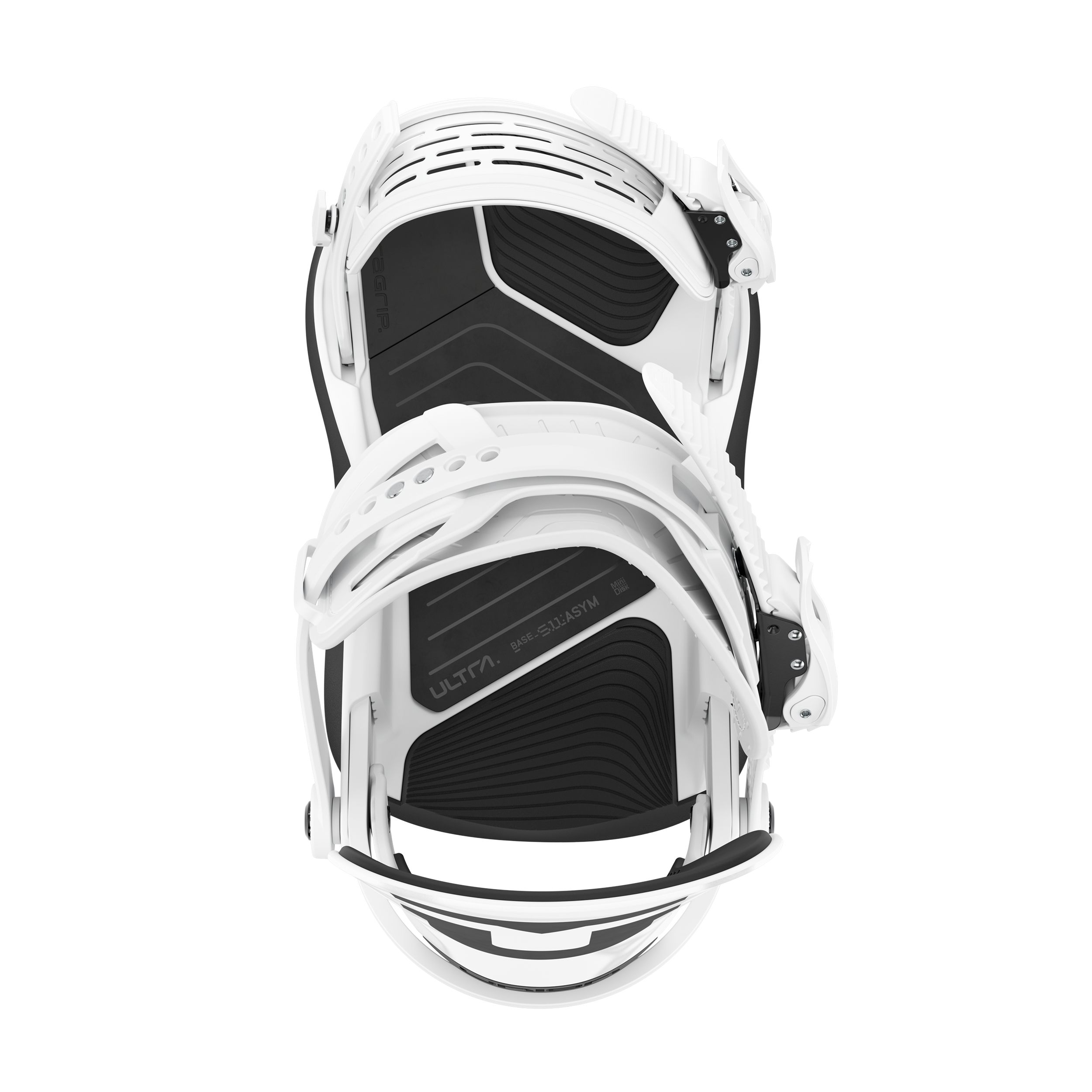 Union Ultra Men's snowboard binding in white, shown from the top view, designed for snowboarding performance and comfort.
