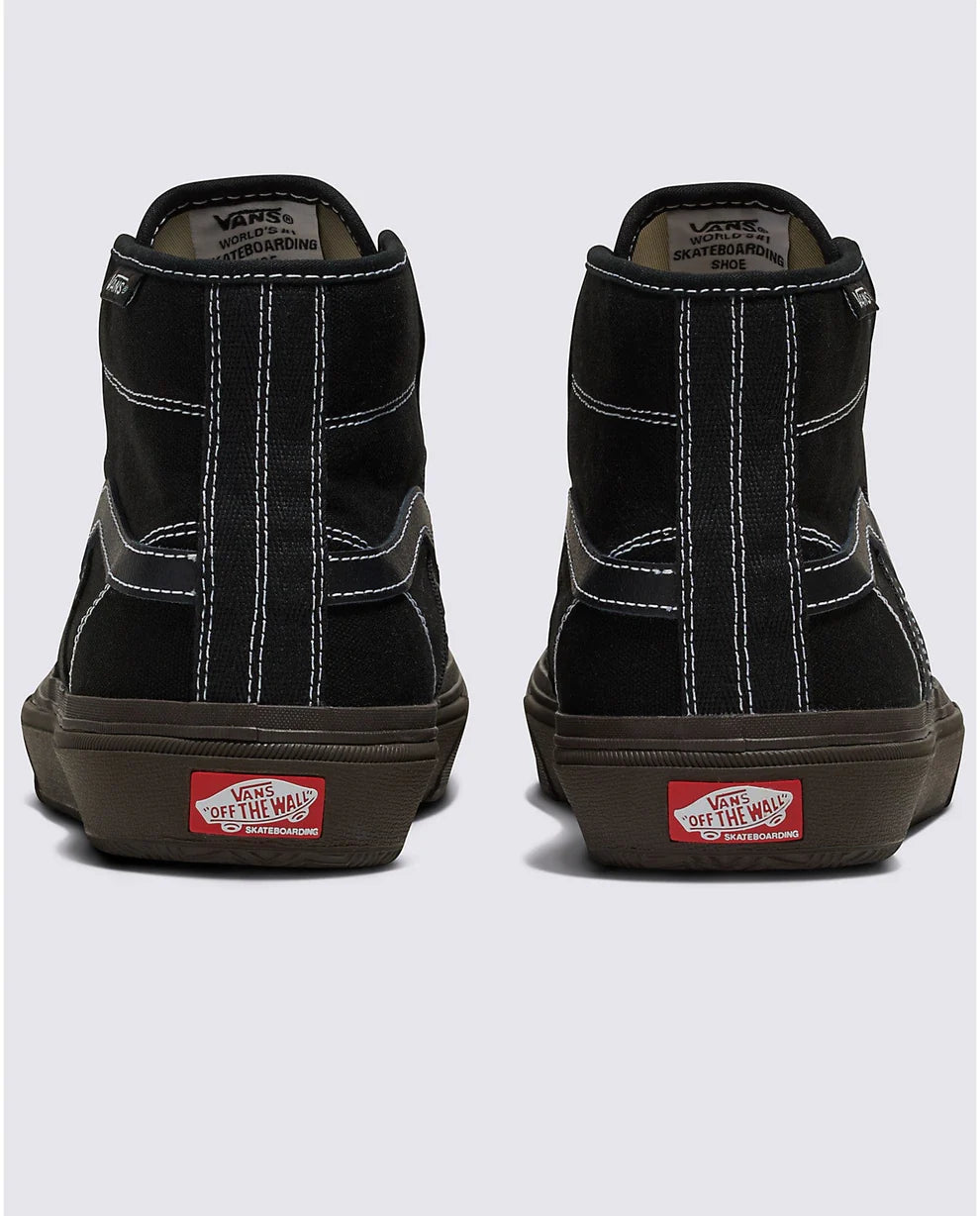 Men's Vans Crockett High sneakers in black and chocolate with high-top design and skate-style silhouette.