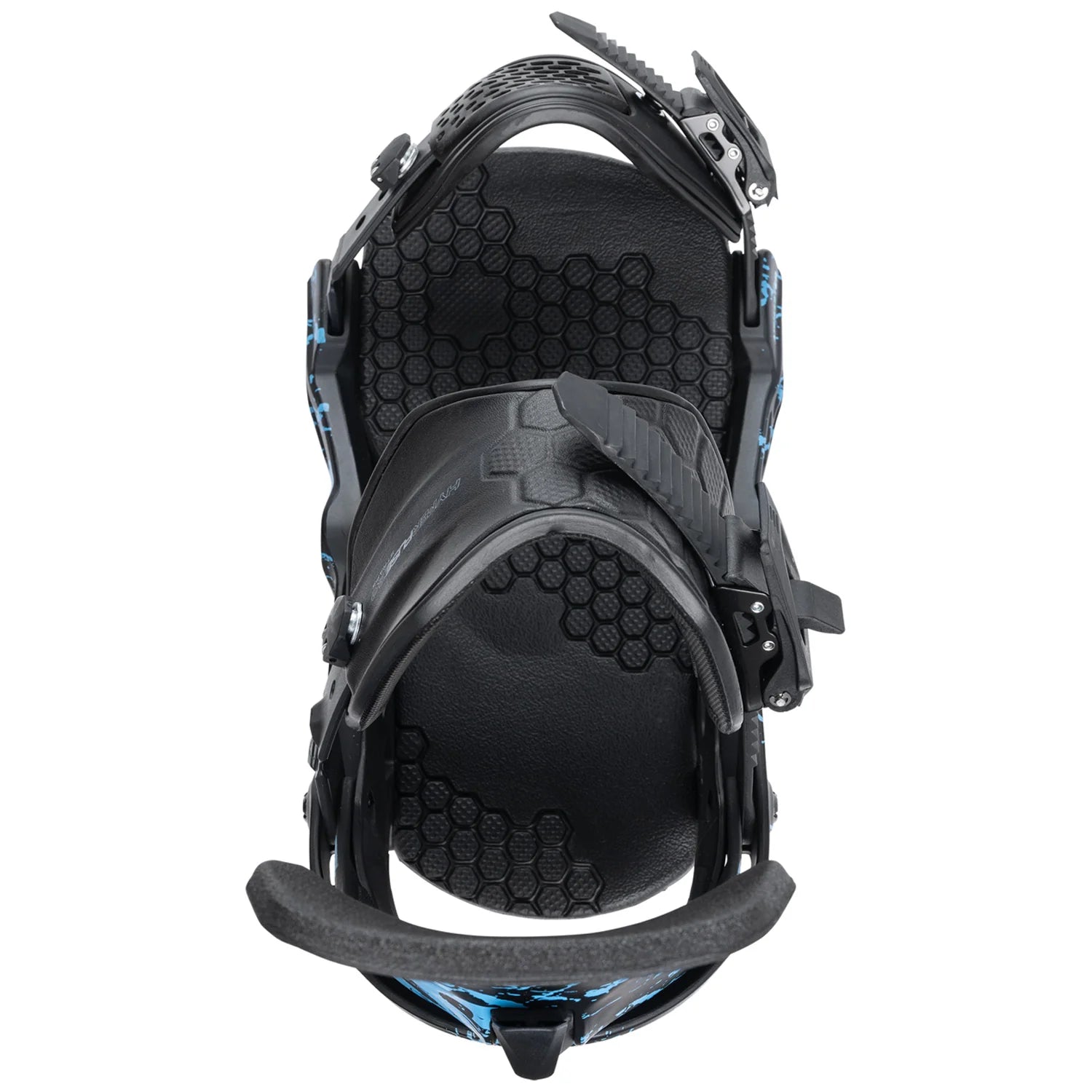 Yes Airmaster snowboard bindings mounted on a snowboard, ready for snowboarding adventures, in a natural outdoor setting.