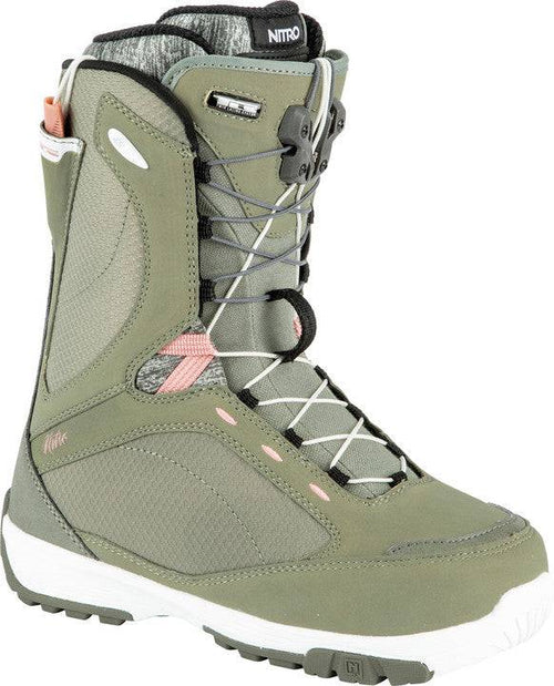 2022 Nitro Monarch Tls Womens Snowboard Boots in Gravity Grey and Rose - M I L O S P O R T