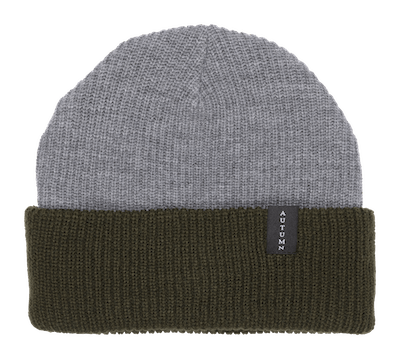 2022 Autumn Select Blocked Beanie in Army Green and Grey