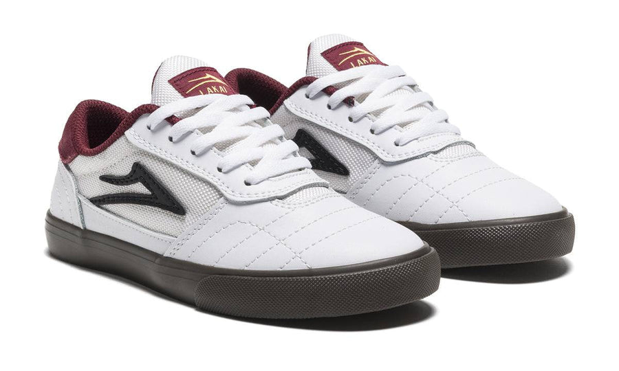Lakai Cambridge Skate Shoe in White and Gum Leather