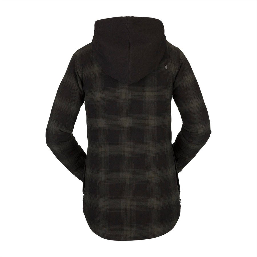 2022 Volcom Womens Hooded Flannel Jacket in Black Green