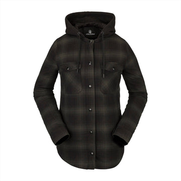 2022 Volcom Womens Hooded Flannel Jacket in Black Green