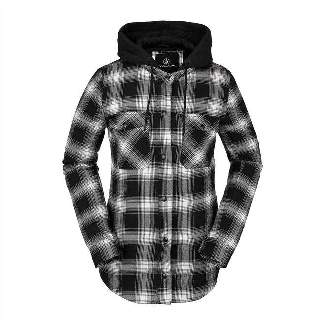 2022 Volcom Womens Hooded Flannel Jacket in Black - M I L O S P O R T