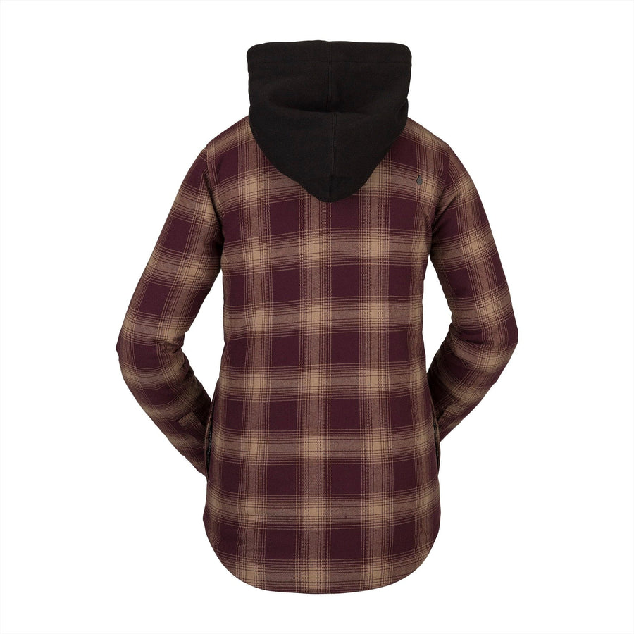 2022 Volcom Womens Hooded Flannel Jacket in Merlot