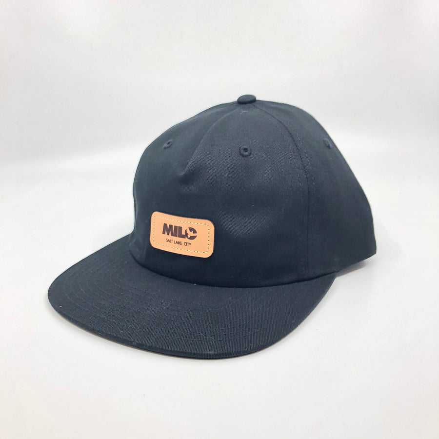 Milo Leather Patchwork Flat Brim Hat in Black