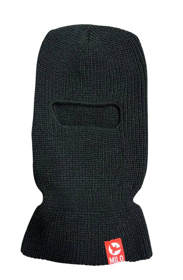Milosport Red Tagged Knit Clava Face Mask in Black