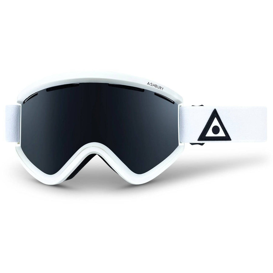 2022 Ashbury Blackbird White Triangle Snow Goggle with a Dark Smoke Lens and a Yellow Spare Lens