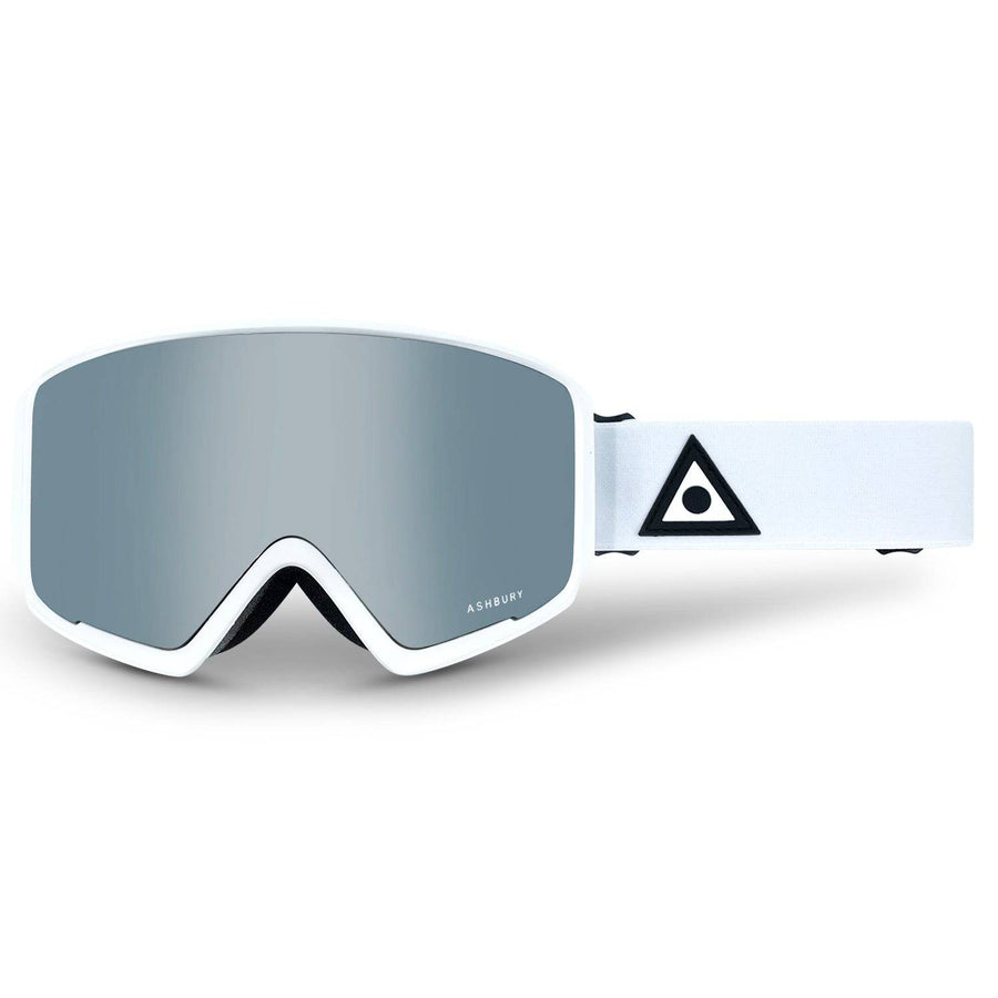 2022 Ashbury Arrow White Triangle Snow Goggle with a Silver Mirror Lens and a Yellow Spare Lens