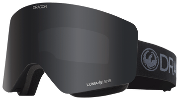 Dragon R1 OTG Snow Goggle in the Blackout Frames with a Lumalens Dark Smoke Lens with a Lumalens Amber Bonus Lens 2023