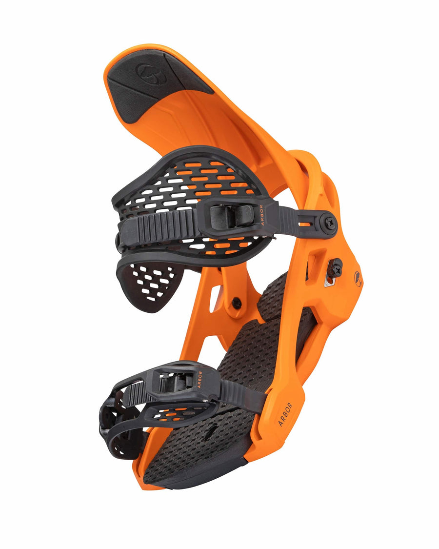 2022 Arbor Spruce Snowboard Bindings in Orange view three