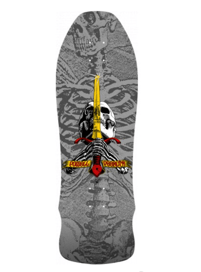 Powell Peralta Geegah Skull and Sword Skate Deck in Silver 9.75" - M I L O S P O R T