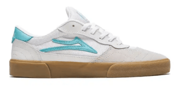 Lakai Evo 2.0 Skate Shoe in White and Teal Suede