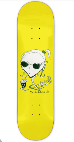 Frog Iced Coffee Girl Skateboard in Yellow